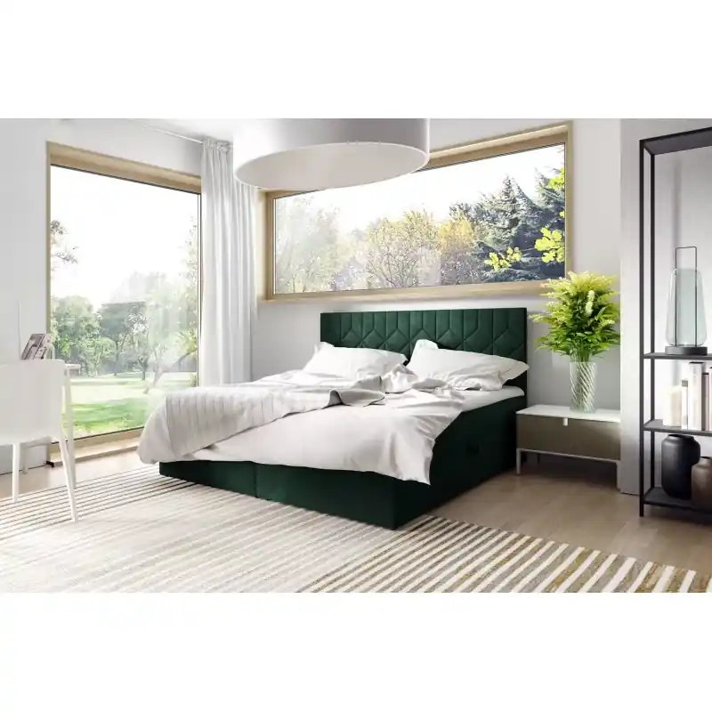Postel boxspring s prošívaným čelem ISAR - 140x220, zelená + topper ZDARMA Cenový Hit