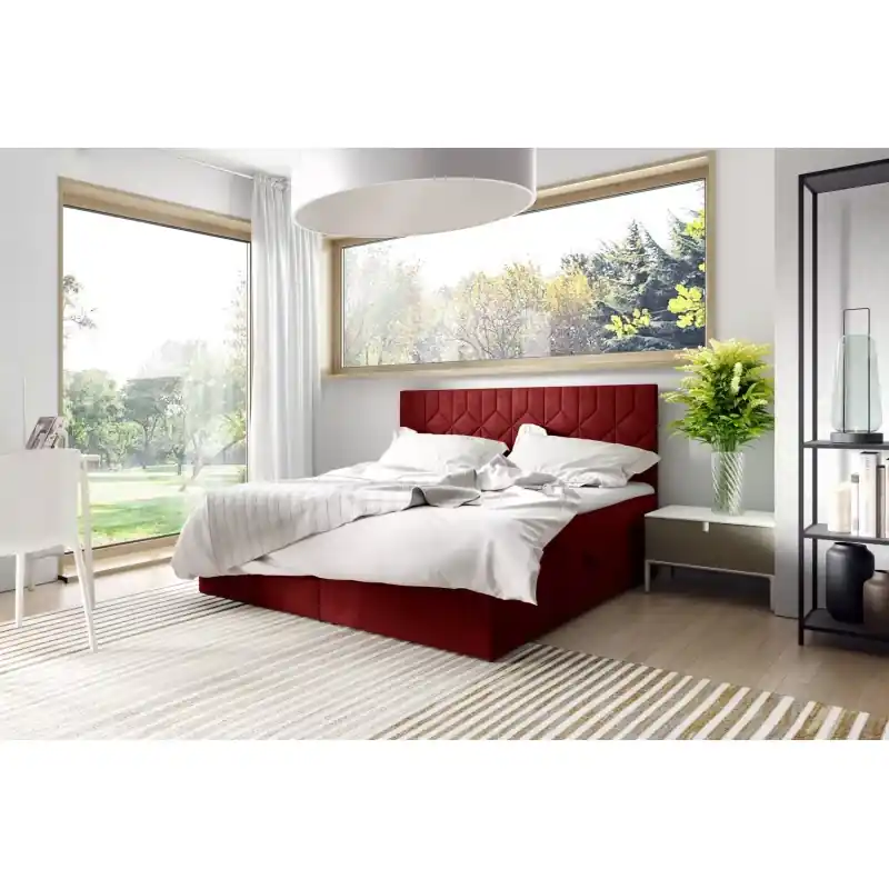 Kup Teď Postel boxspring s prošívaným čelem ISAR - 140x220, červená + topper ZDARMA