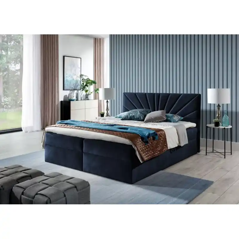 Kontinentální postel 140x220 IVANA 4 - tmavě modrá + topper ZDARMA Sezónní Sleva