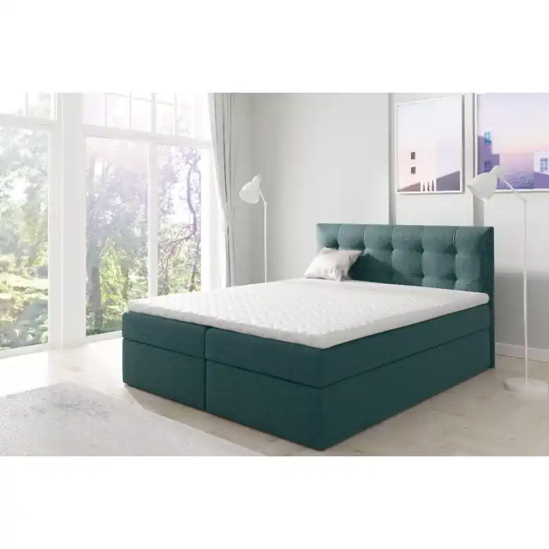 Časově Omezené Čalouněná boxspringová postel 140x220 IVANA 1 - modrá + topper ZDARMA