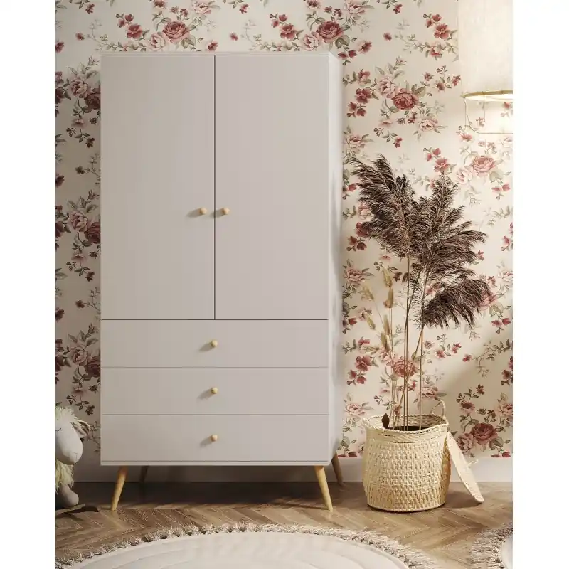 Levný Dětská dvoudveřová skříň 100 cm NILSA - kašmír / hnědá