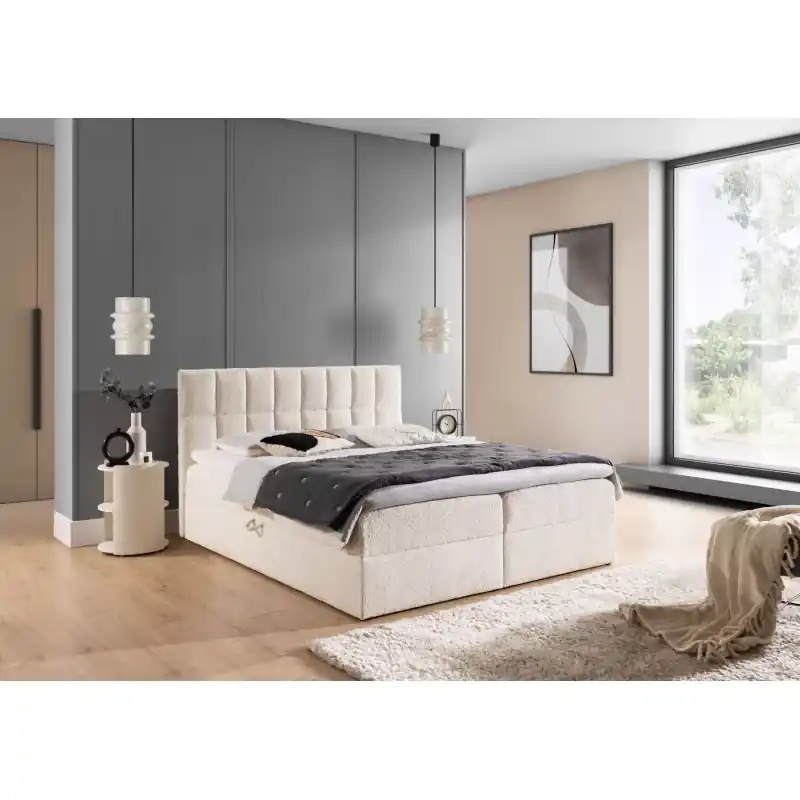 Jednolůžková čalouněná postel 120x220 ALIBINA - smetanová + topper Časově Omezené