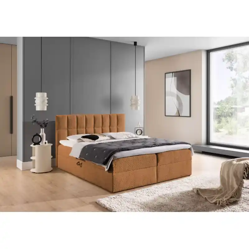 Jednolůžková čalouněná postel 120x220 ALIBINA - hnědá + topper Vysoce Kvalitní