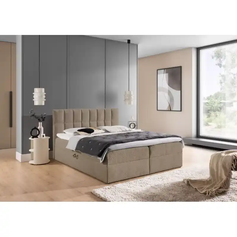 Manželská čalouněná postel 160x220 ALIBINA - šedá + topper Dokud Zásoby Vydrží