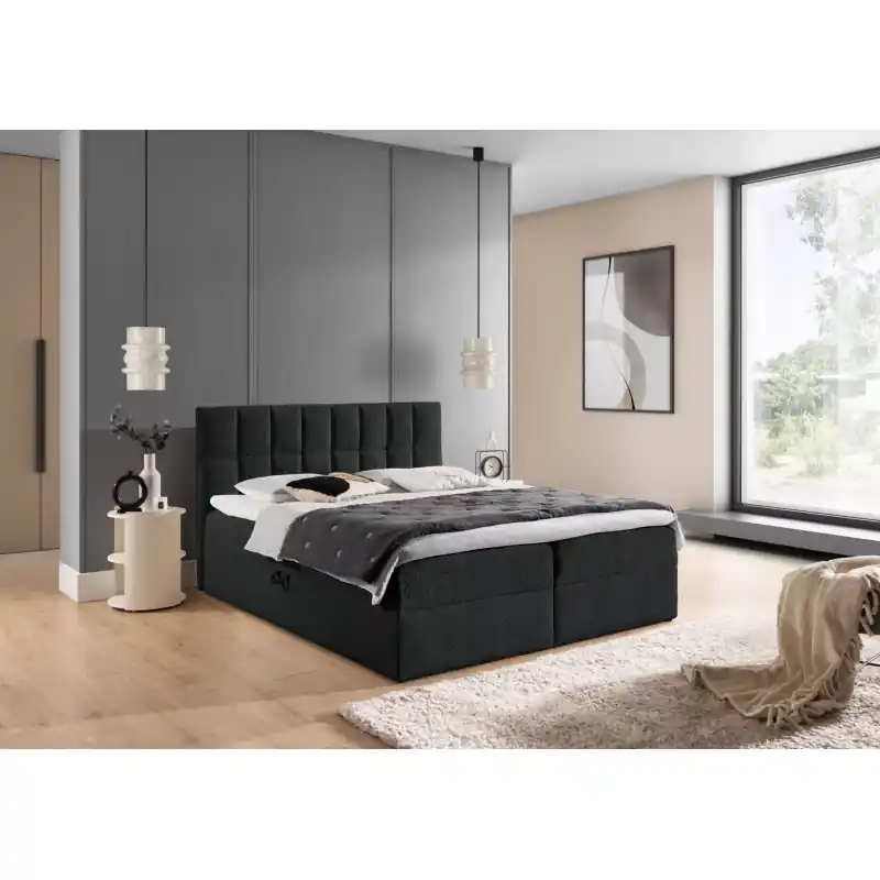 Ihned K Objednání Manželská čalouněná postel 140x220 ALIBINA - černá + topper