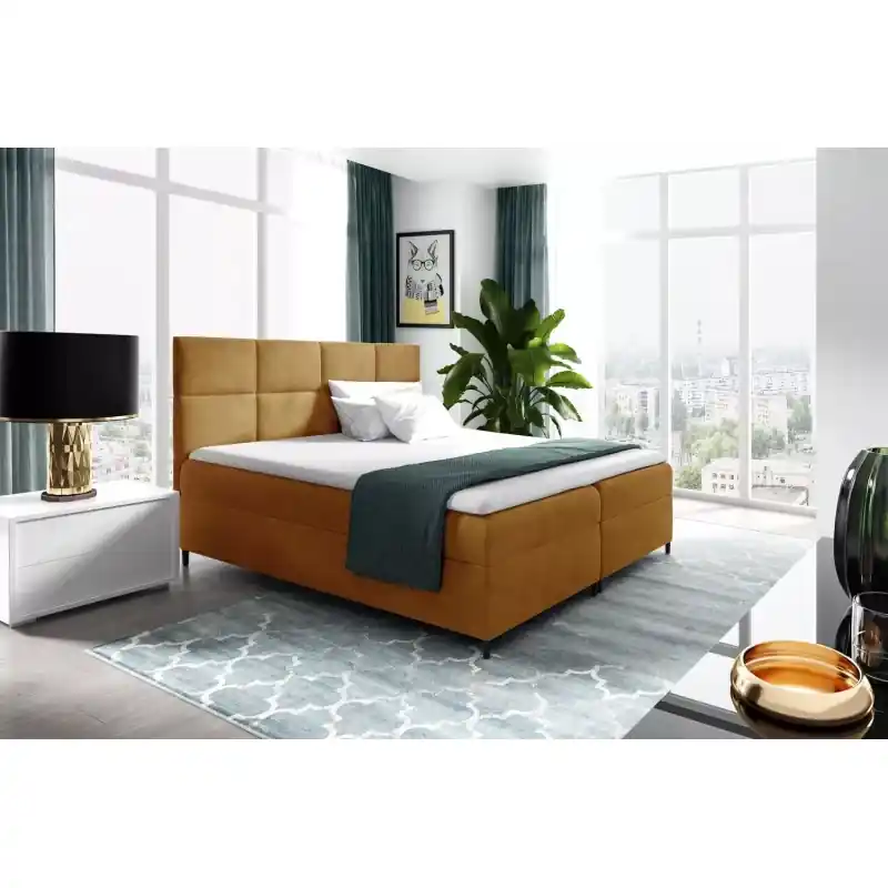 Speciální Cena Postel boxspring s úložným prostorem BRIGITA - 160x220, žlutá + topper ZDARMA