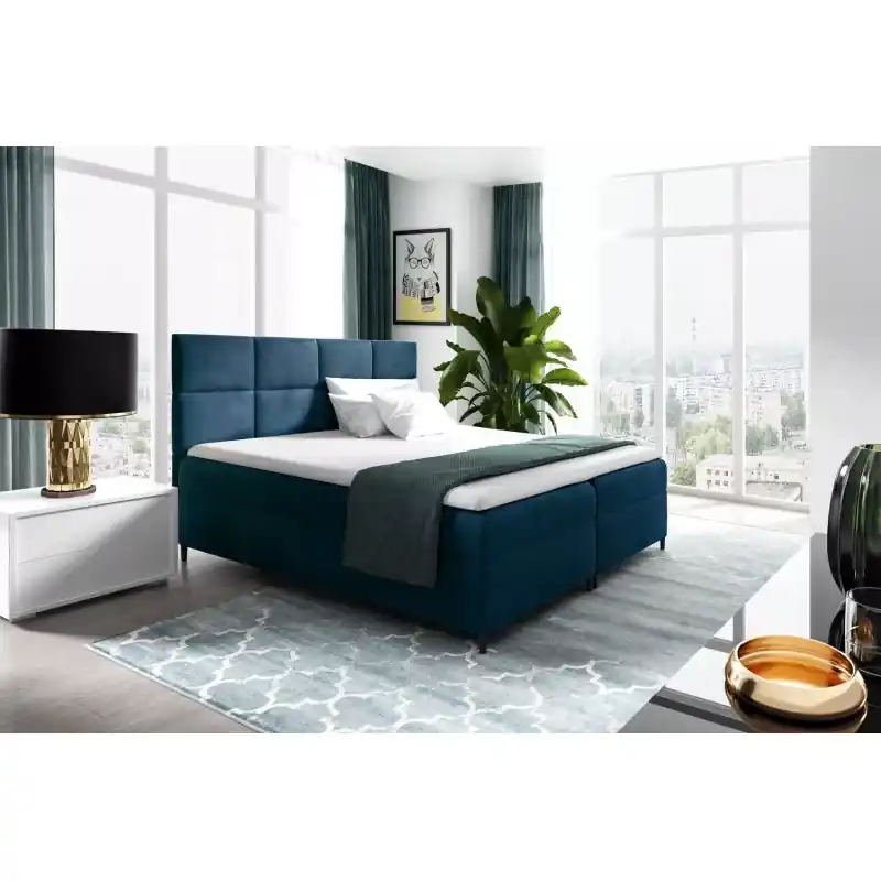 Postel boxspring s úložným prostorem BRIGITA - 140x220, modrá + topper ZDARMA Cenová Bomba