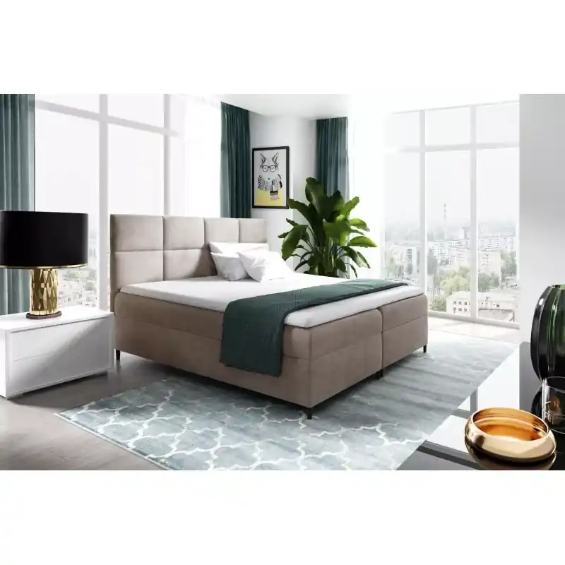 Postel boxspring s úložným prostorem BRIGITA - 160x220, béžová + topper ZDARMA Cenový Hit