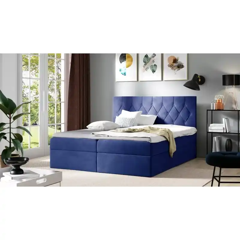 Postel boxspring TIBOR - 140x220, modrá + topper ZDARMA Sezónní Sleva