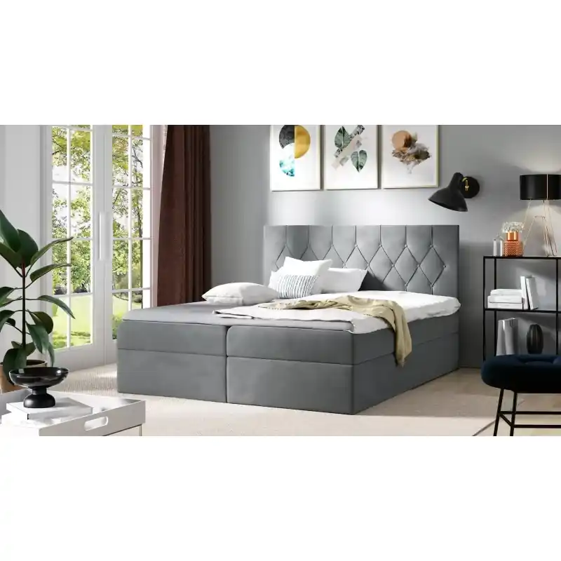 Postel boxspring TIBOR - 140x220, šedá + topper ZDARMA Finální Výprodej