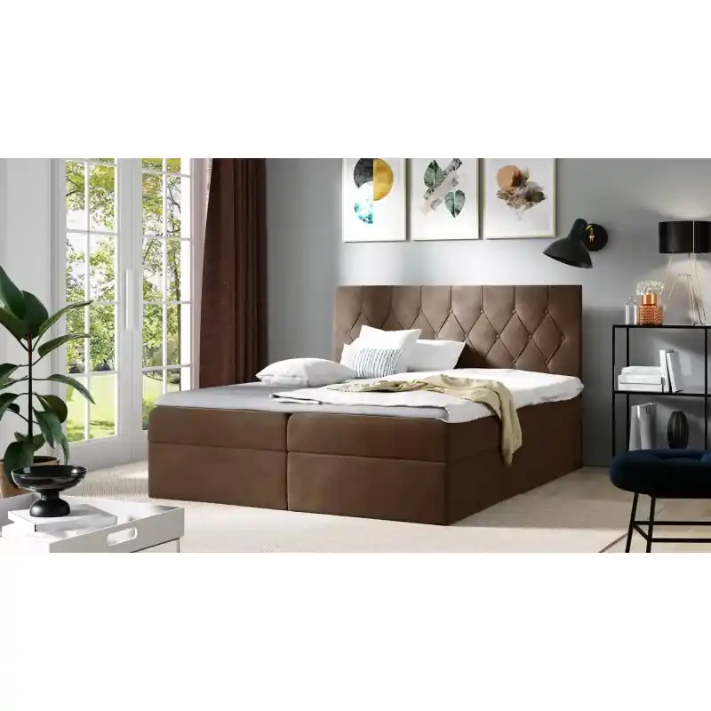 Postel boxspring TIBOR - 140x220, hnědá + topper ZDARMA Vysoce Kvalitní