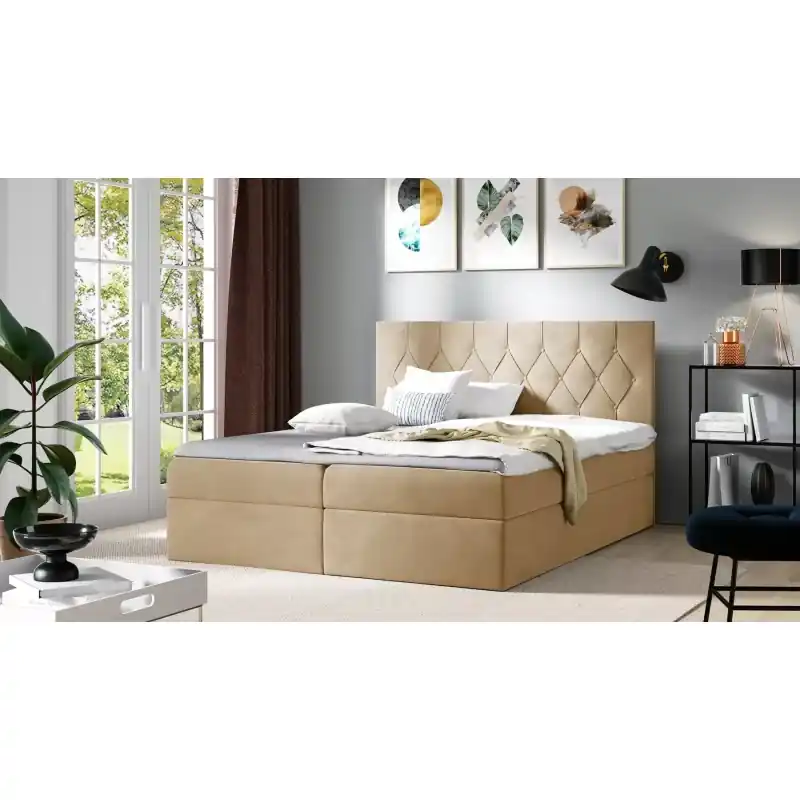 Nejlepší Volba Postel boxspring TIBOR - 160x220, béžová + topper ZDARMA