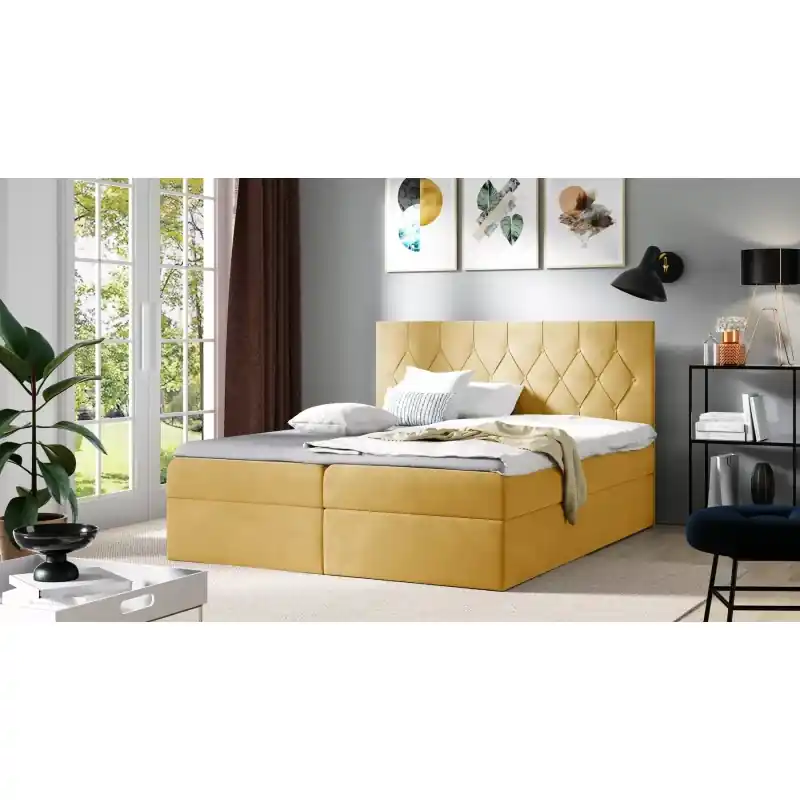 Postel boxspring TIBOR - 140x220, žlutá + topper ZDARMA Výhodná Nabídka