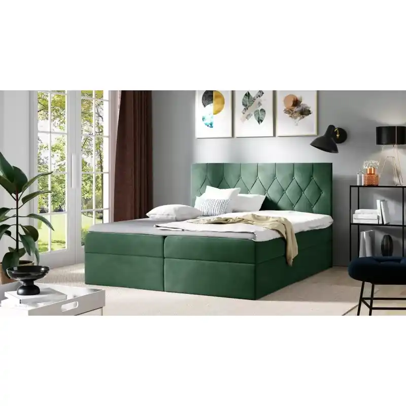 Nová Kolekce Postel boxspring TIBOR - 120x220, zelená + topper ZDARMA