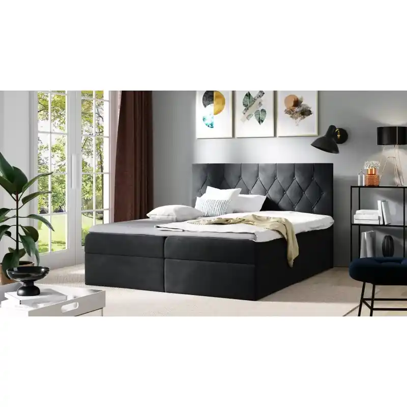 Levný Postel boxspring TIBOR - 120x220, černá + topper ZDARMA
