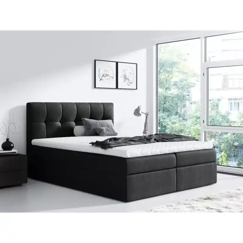Jednoduchá postel REX 160x220, černá + TOPPER Výprodej