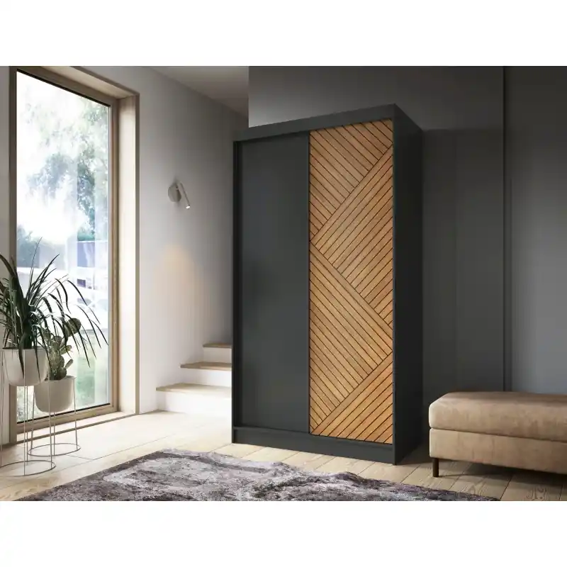 Dokud Zásoby Vydrží Šatní skříň s posuvnými dveřmi 120 cm VALORA - černá / dub karamel