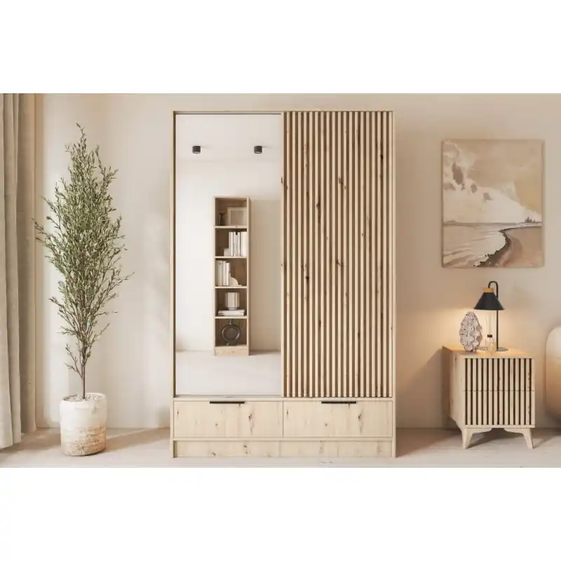 Zrcadlová šatní skříň 120 cm HELIORA - dub artisan Vysoce Kvalitní
