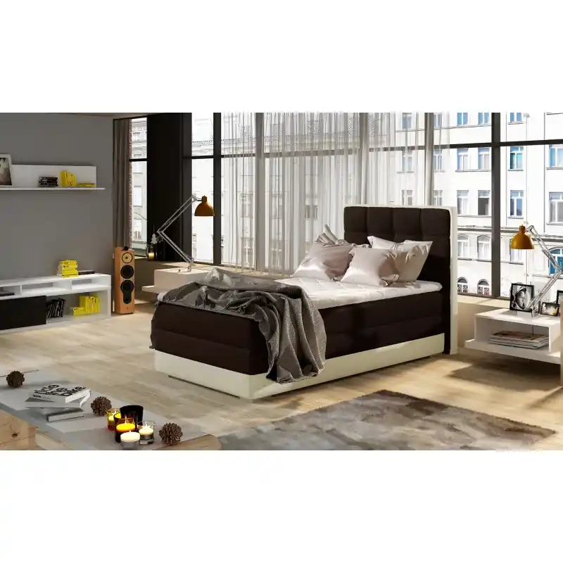 Must-Have Jednolůžková kontinentální postel 90x200 VIRELLO - hnědá / béžová eko kůže, levé provedení