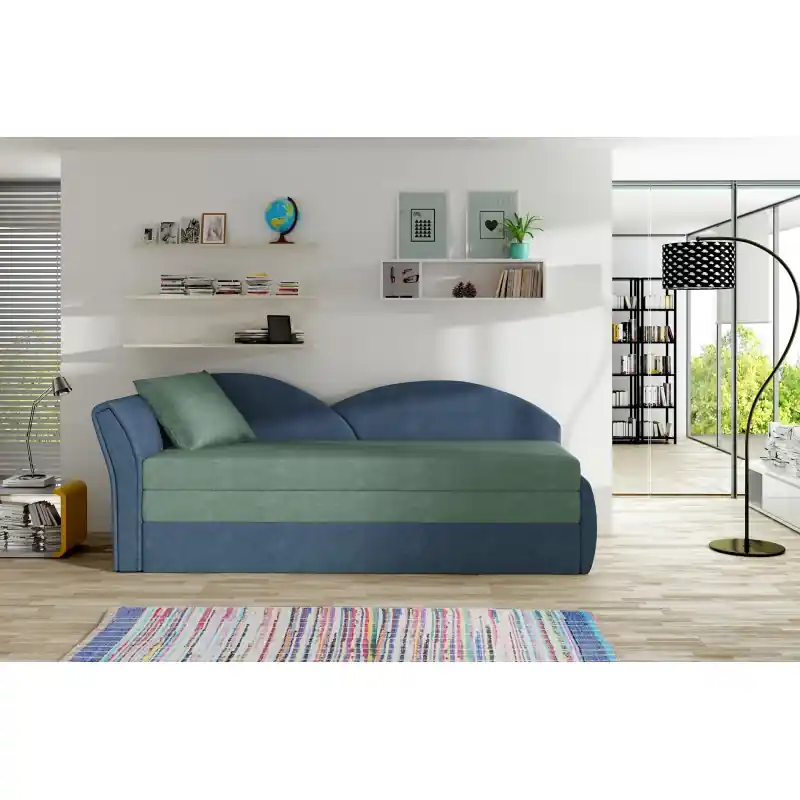 Finální Výprodej Rozkládací válenda s úložným prostorem 80x180 RESTARA - světle zelená, modrá / levá
