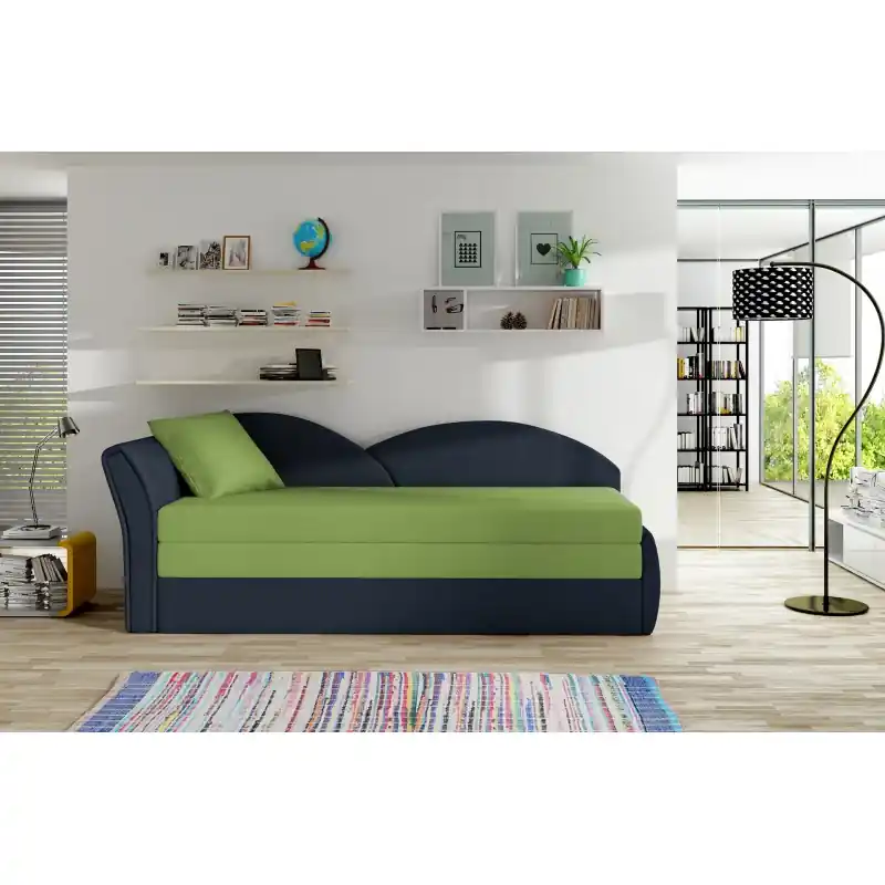 Oblíbený Rozkládací válenda s úložným prostorem 80x180 RESTARA - zelená / tmavě modrá, levá