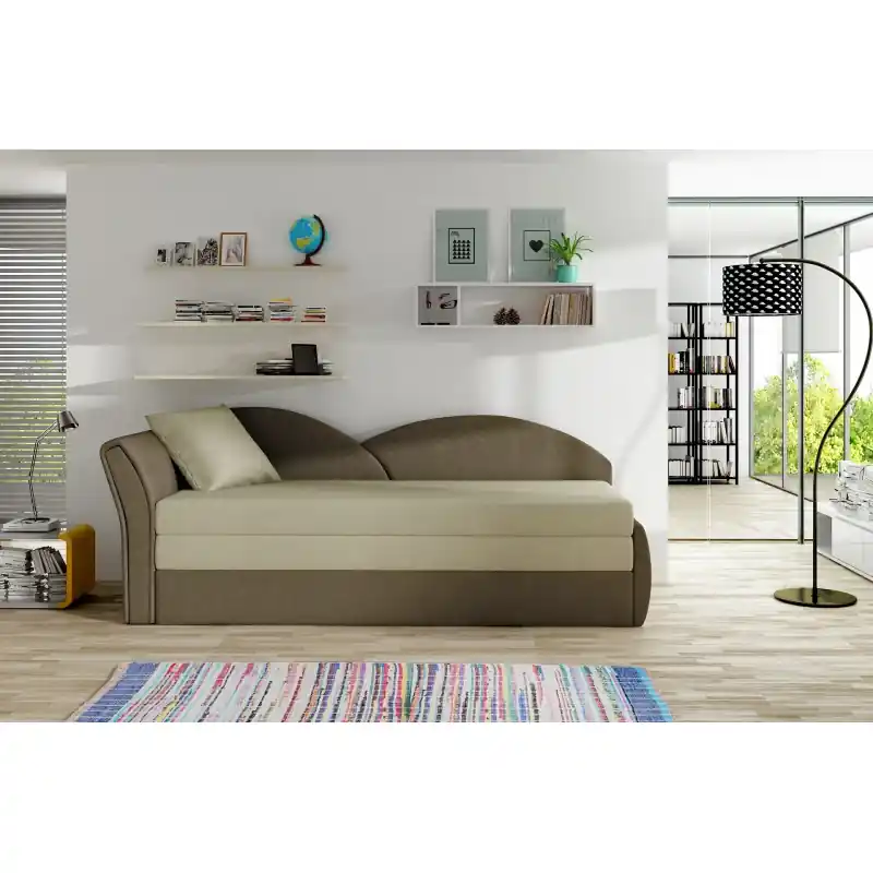 Omezená Nabídka Rozkládací válenda s úložným prostorem 80x180 RESTARA - béžová / tmavě hnědá, levá