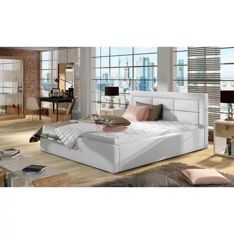 Speciální Cena Čalouněná postel 160x200 SLEEPORA 1 - bílá eko kůže