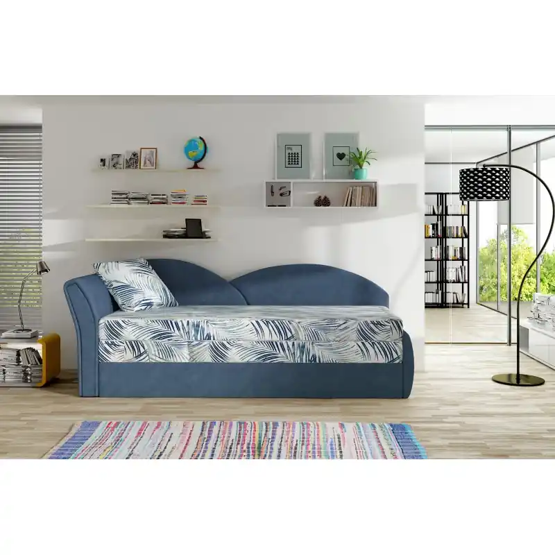 Přímo Od Výrobce Rozkládací válenda s úložným prostorem 80x180 RESTARA - vzorovaná / modrá, levá