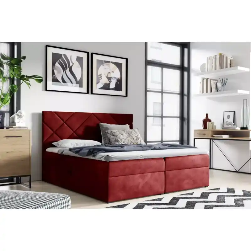 Must-Have Čalouněné dvojlůžko DINO - 160x220, červená + topper ZDARMA