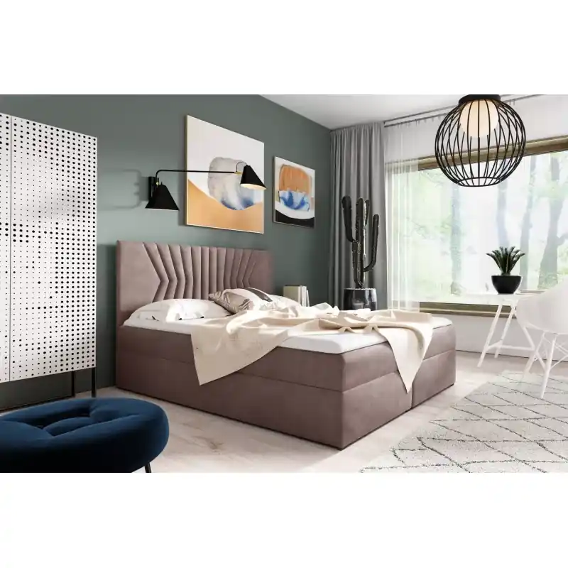 Čalouněná postel s prošívaným čelem AKIM - 120x220, šedorůžová + topper ZDARMA Sleva