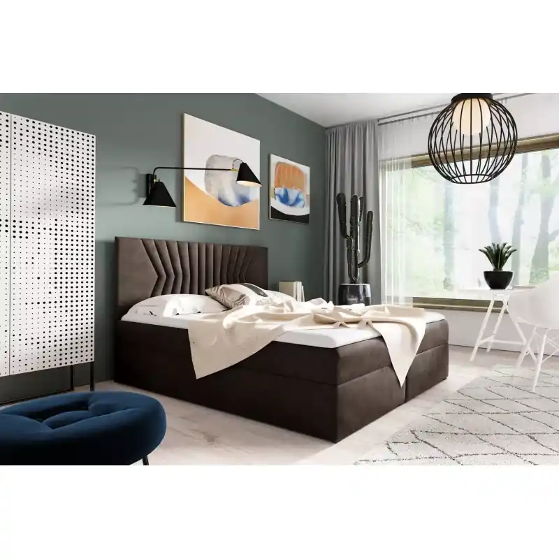 Ihned K Objednání Čalouněná postel s prošívaným čelem AKIM - 140x220, hnědá + topper ZDARMA