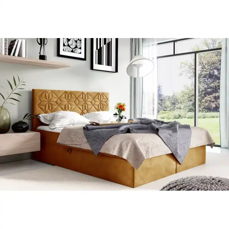 Manželská postel KVETA - 140x220, žlutá + topper ZDARMA Expresní Doručení