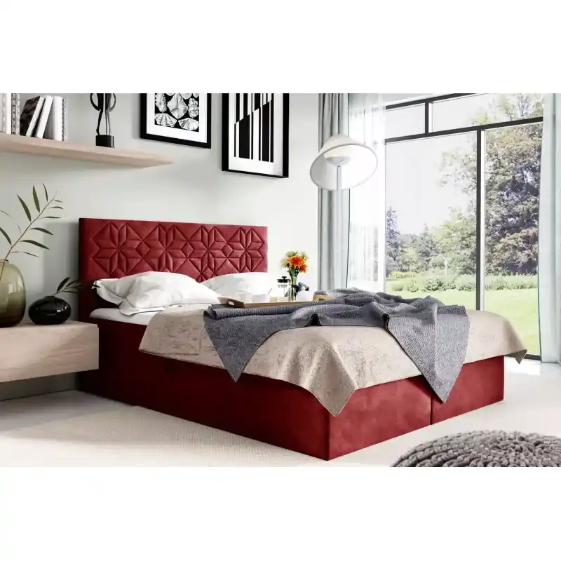 Cenově Výhodný Manželská postel KVETA - 160x220, červená + topper ZDARMA