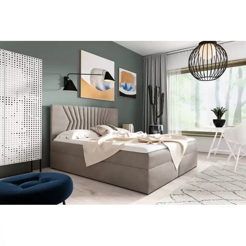 Cenová Bomba Čalouněná postel s prošívaným čelem AKIM - 140x220, béžová + topper ZDARMA