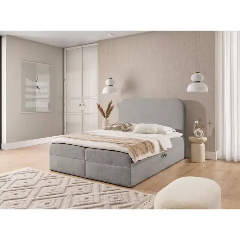 Finální Výprodej Manželská kontinentální postel 140x220 GADALUPA - světle šedá + topper