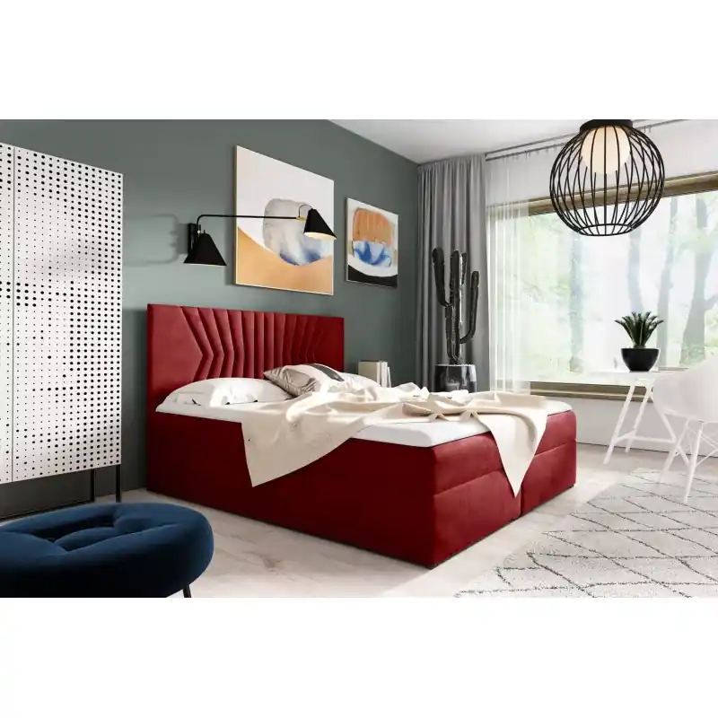 Odeslání Ihned Čalouněná postel s prošívaným čelem AKIM - 160x220, červená + topper ZDARMA