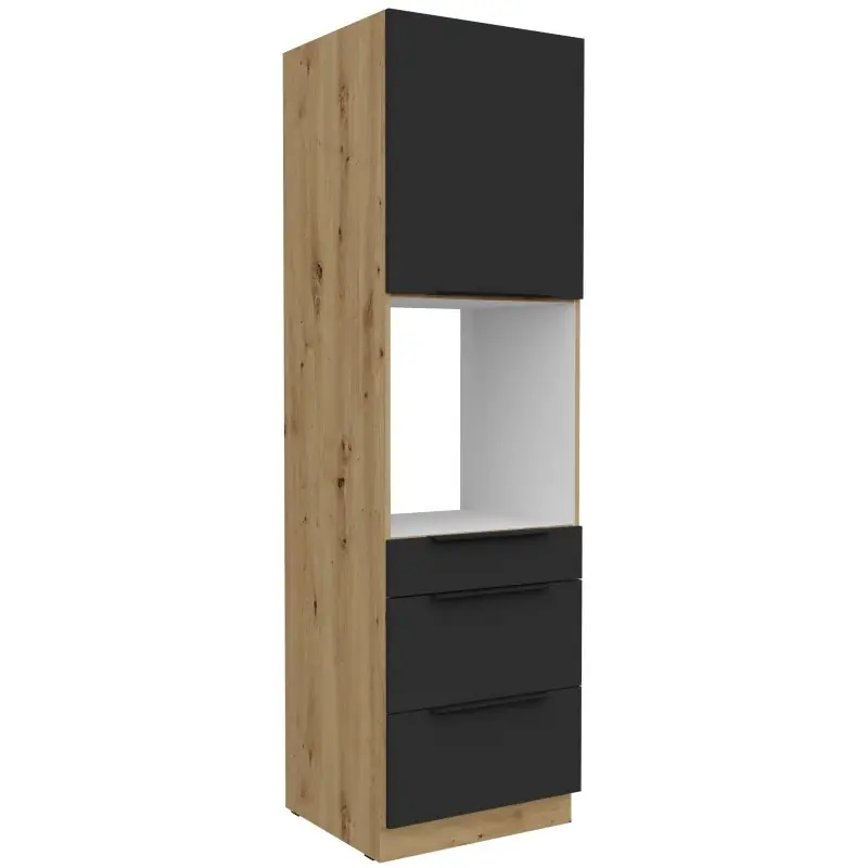 Skříň na vestavnou troubu se šuplíky LUNARA - šířka 60 cm, černá / dub artisan Bezpečná Platba