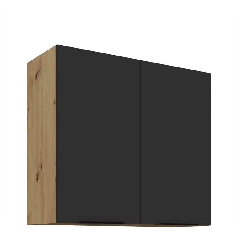 Horní kuchyňská skříňka LUNARA - šířka 80 cm, černá / dub artisan Nízká Cena