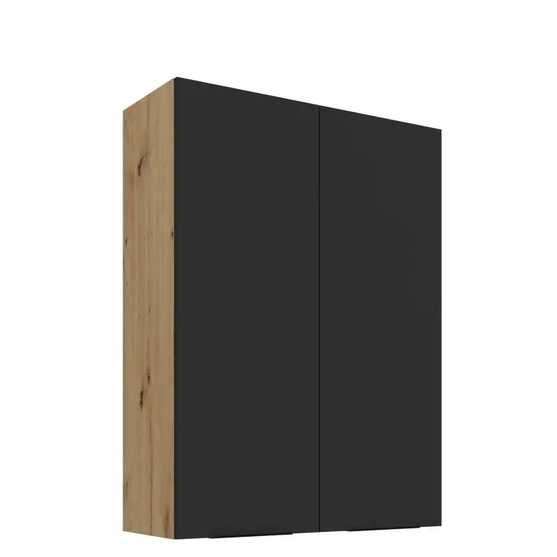 Vysoká horní kuchyňská skříňka LUNARA - šířka 80 cm, černá / dub artisan Must-Have