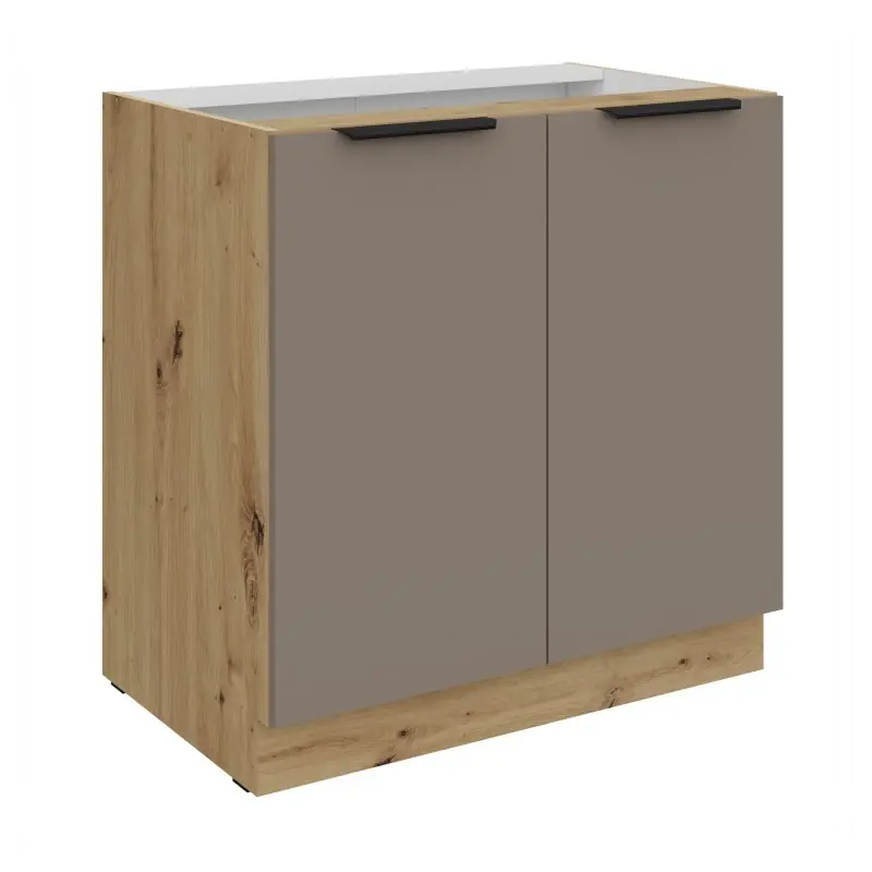Tovární Cena Dolní dvoudveřová skříňka LUNARA - šířka 80 cm, tmavě béžová / dub artisan