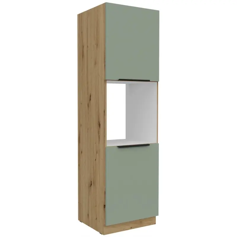 Kuchyňská skříň na vestavnou troubu LUNARA - šířka 60 cm, zelená / dub artisan Tovární Cena