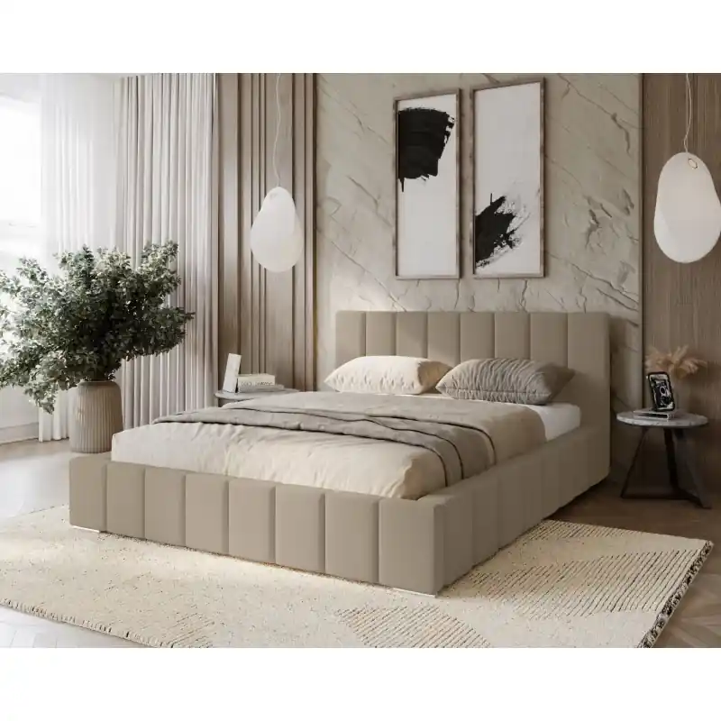 Must-Have Čalouněné dvojlůžko 140x200 s úložným prostorem BURKE - latte