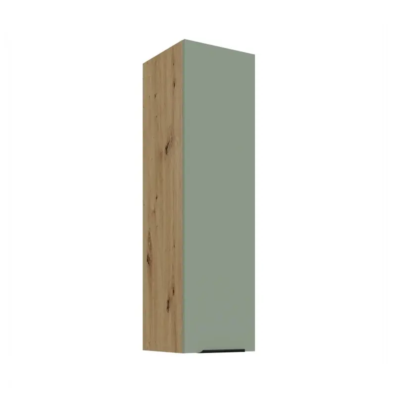 Přímo Od Výrobce Vysoká horní kuchyňská skříňka LUNARA - šířka 30 cm, zelená / dub artisan