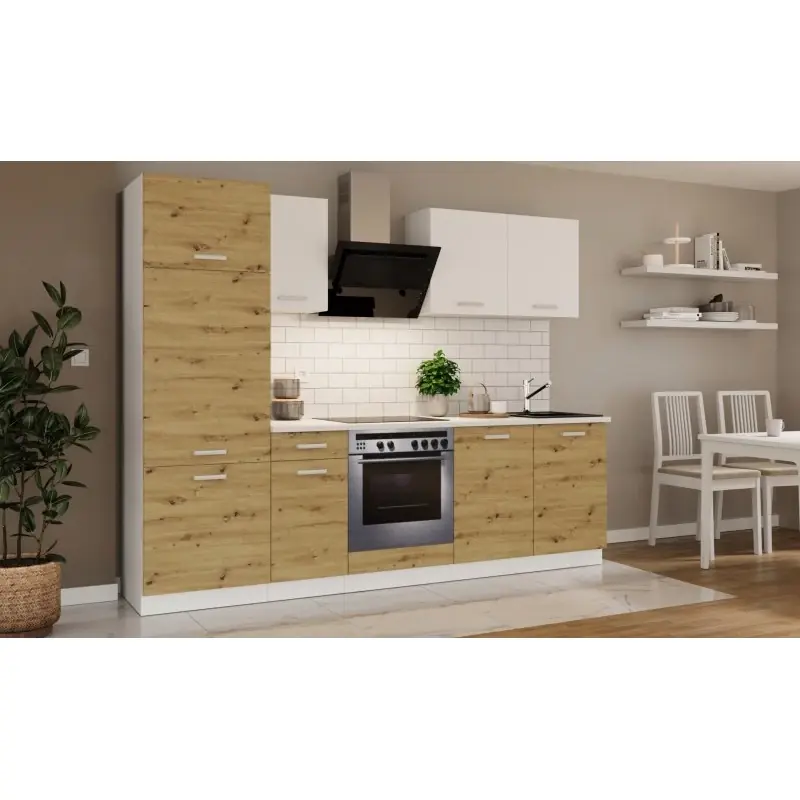 Expresní Doručení Rovná kuchyňská linka 260/260 cm ZAIRA - dub artisan / bílá