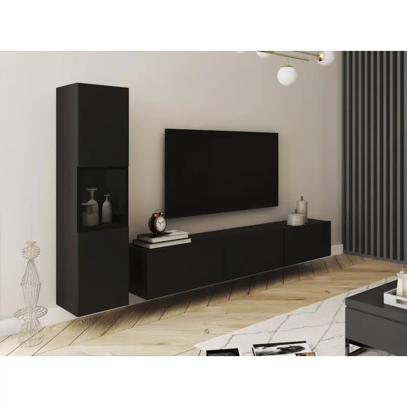 Obývací stěna HEXIO - černá + LED osvětlení Akční Nabídka