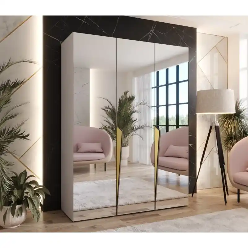 Elegantní zrcadlová skříň 150 cm SORAYA 3 - kašmír / zlaté úchyty Vysoce Kvalitní