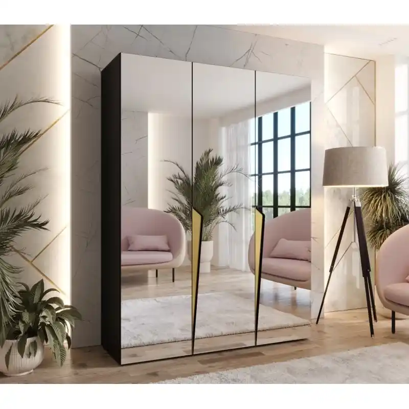 Elegantní zrcadlová skříň 150 cm SORAYA 3 - černá / zlaté úchyty Dokud Zásoby Vydrží