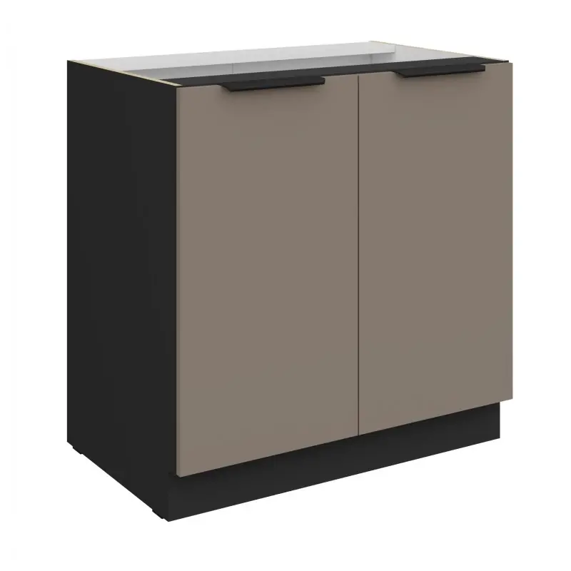 Finální Výprodej Dolní dvoudveřová skříňka LUNARA - šířka 80 cm, tmavě béžová / černá