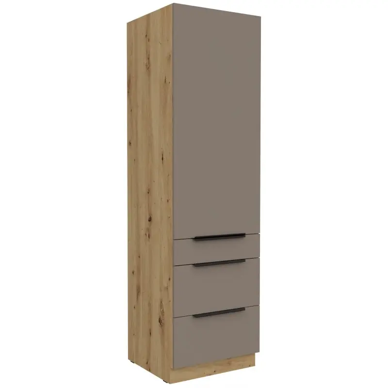Potravinová skříň se šuplíky LUNARA - šířka 60 cm, tmavě béžová / dub artisan Cenový Hit