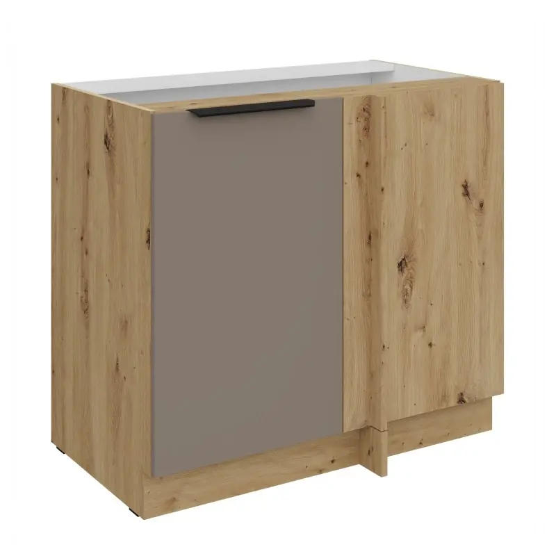 Prodloužená rohová skříňka LUNARA - šířka 90 cm, tmavě béžová / dub artisan Výhodná Nabídka